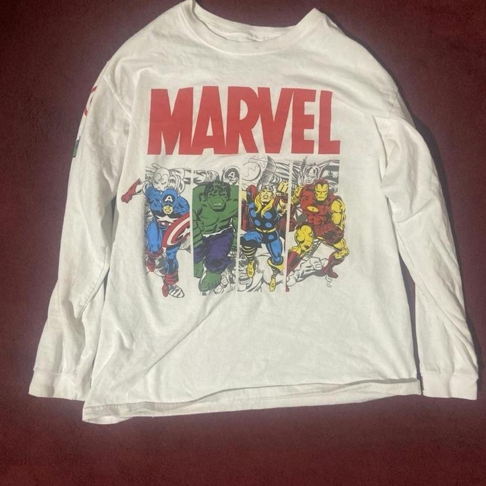 White Vintage Marvel Avengers Long Sleeve Shirt